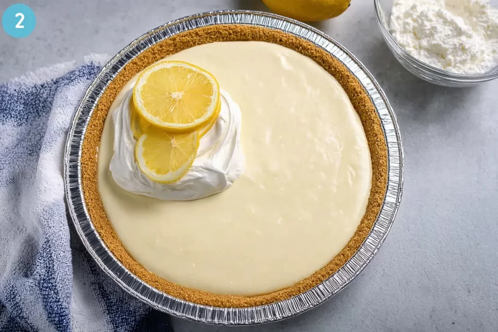 No-Bake Lemon Icebox Pie Slice on a Plate
