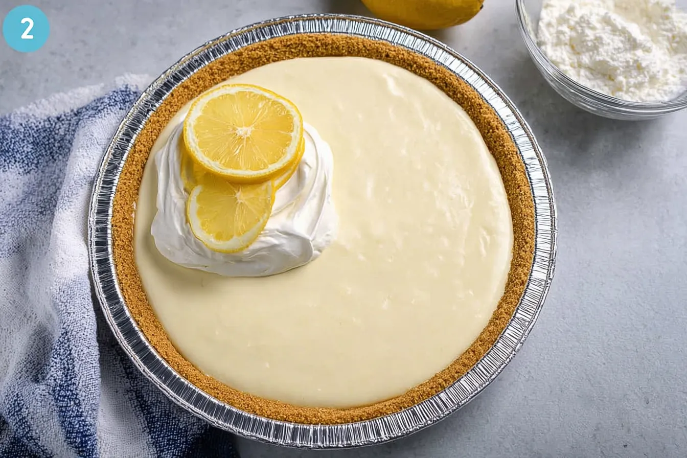 No-Bake Lemon Icebox Pie Slice on a Plate