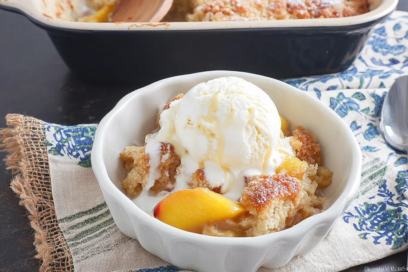 Peach Cobbler with Vanilla Ice Cream