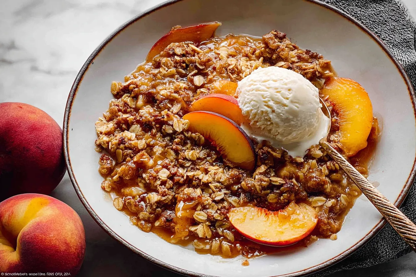 Peach Crisp with Vanilla Ice Cream