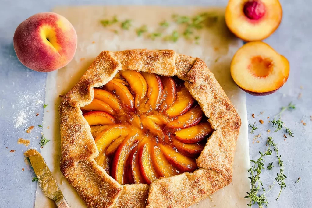 Peach Galette with Brown Sugar Crust Freshly Baked