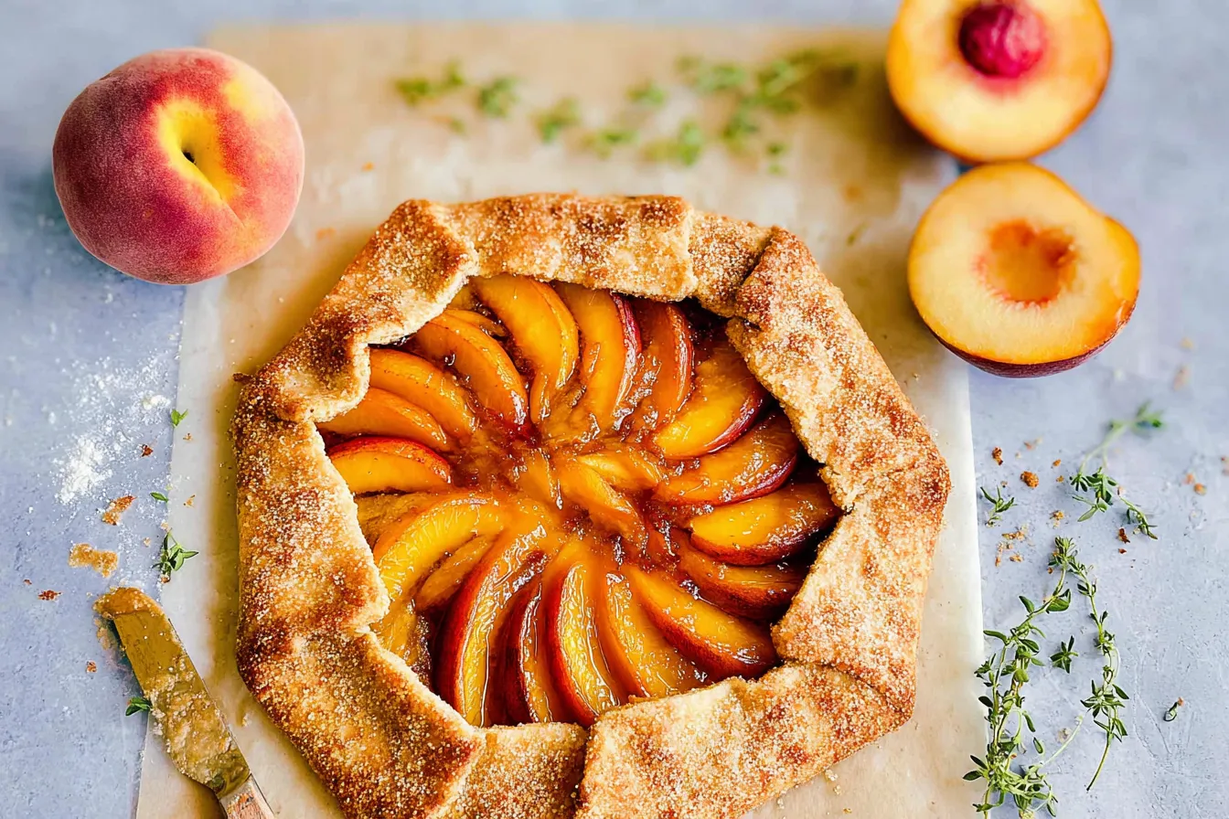 Peach Galette with Brown Sugar Crust Freshly Baked