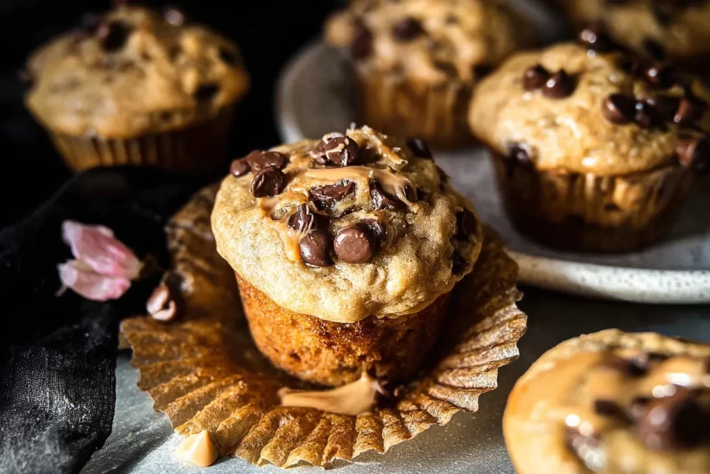 Peanut Butter Chocolate Chip Banana Muffins Freshly Baked