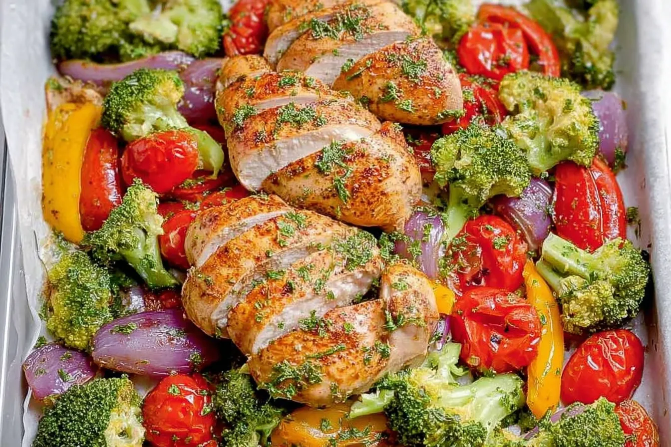 Sheet Pan Chicken and Veggies Ready to Serve