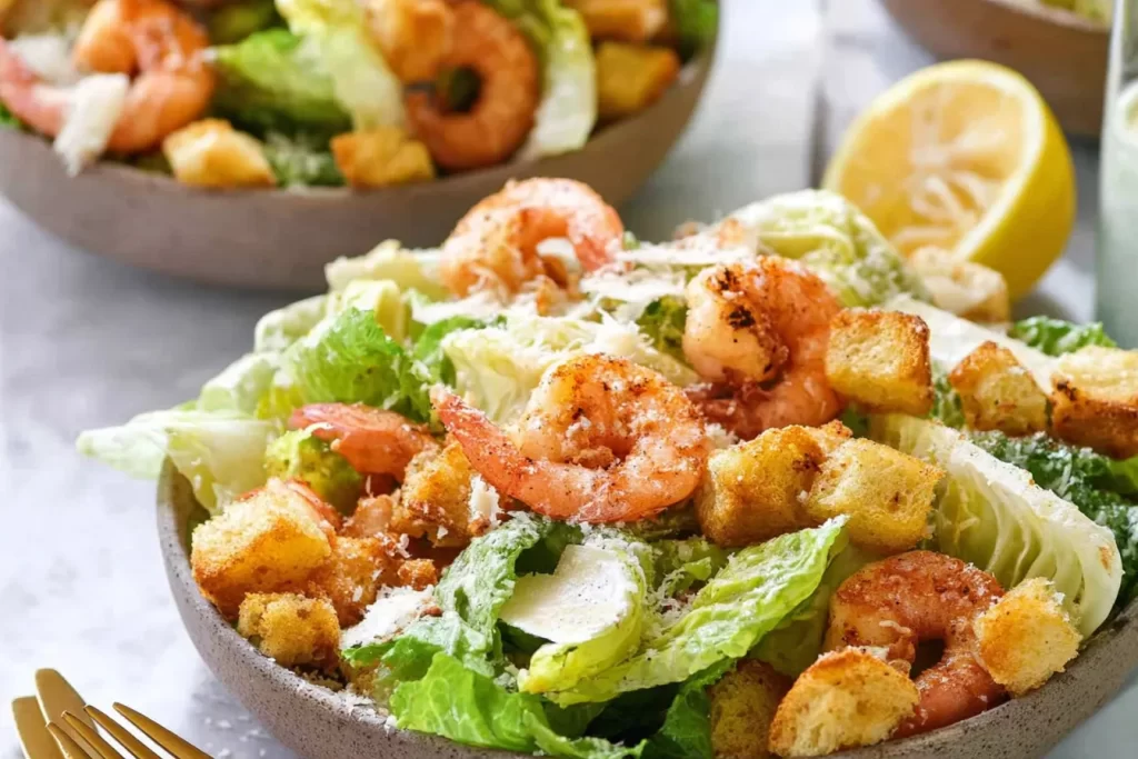Shrimp Caesar Salad with Garlic Croutons - Fresh and Tasty