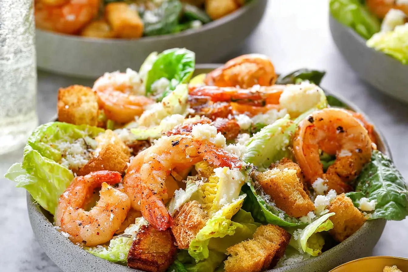 Shrimp Caesar Salad with Garlic Croutons
