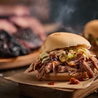 Smoked Pulled Pork Sandwiches Ready to Serve