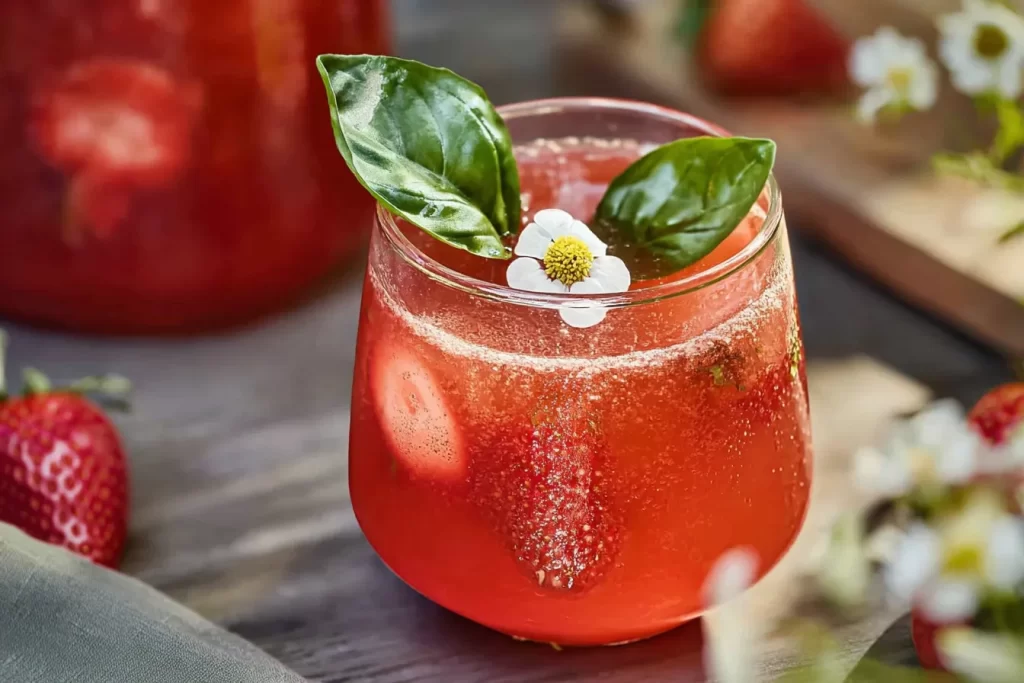 Strawberry Basil Lemonade in a Glass with Fresh Berries