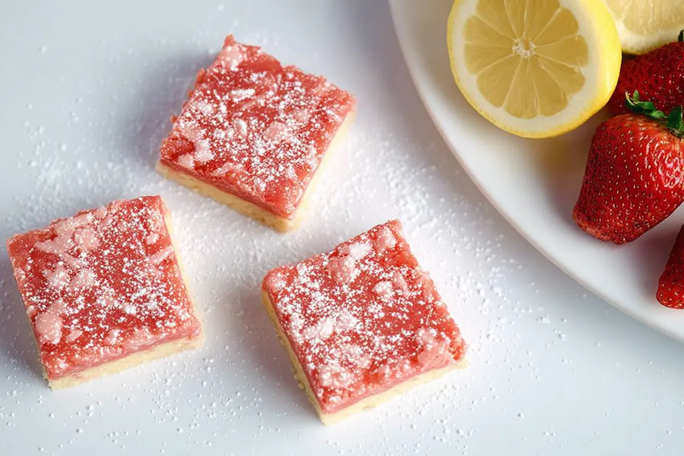 Strawberry Lemonade Bars Served on a Bright Dish