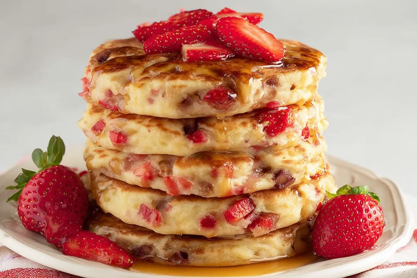 Delicious Strawberry Pancakes Served with Fresh Berries