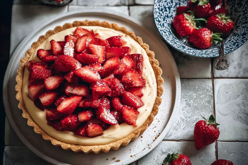 Strawberry Tart Freshly Baked with Juicy Strawberries