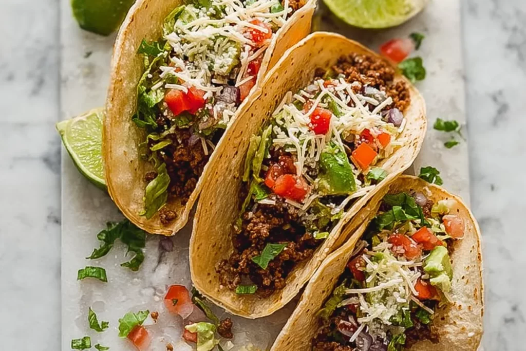 Colorful Tacos Garnished with Fresh Ingredients