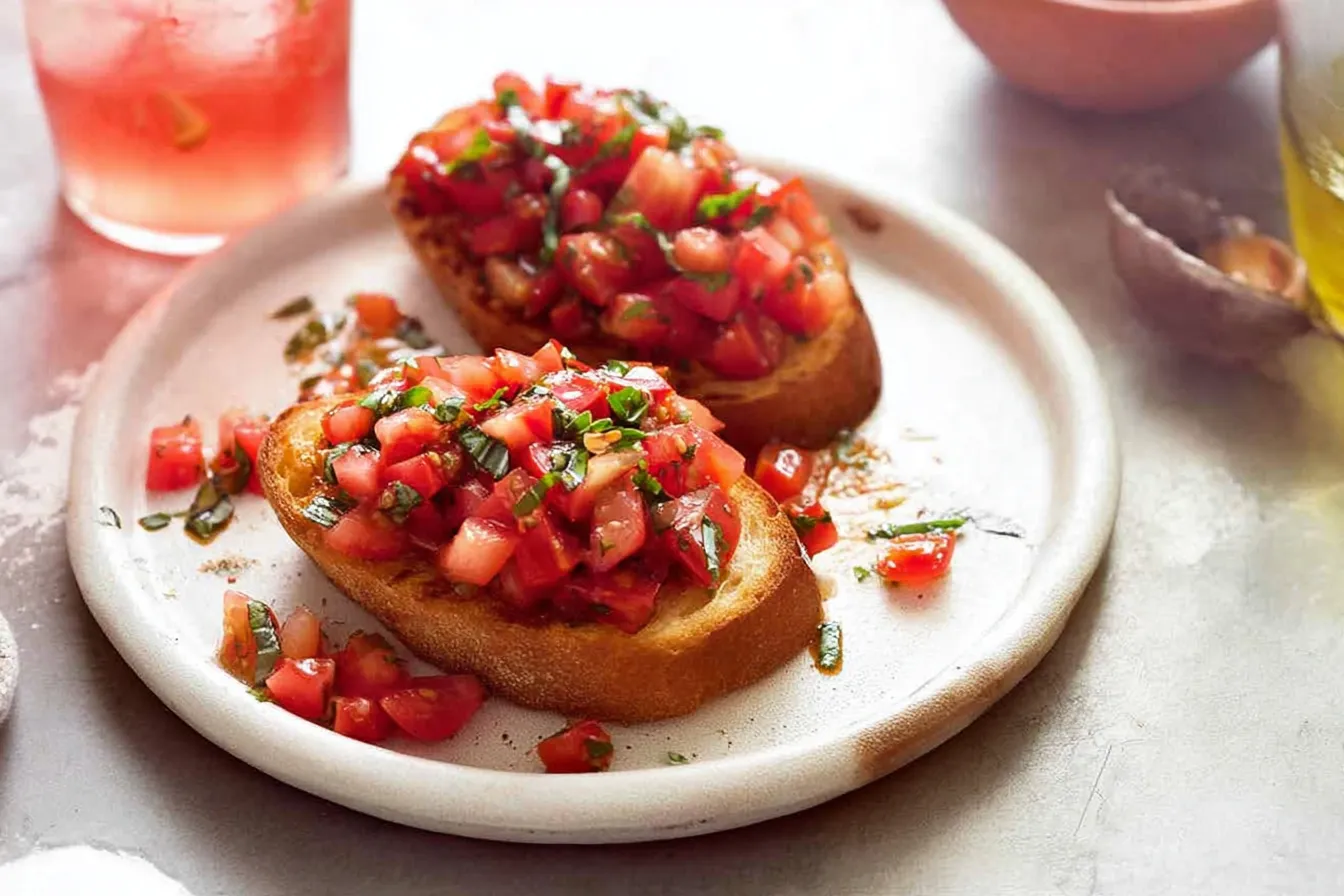 Tomato Basil Bruschetta on Toasted Baguette