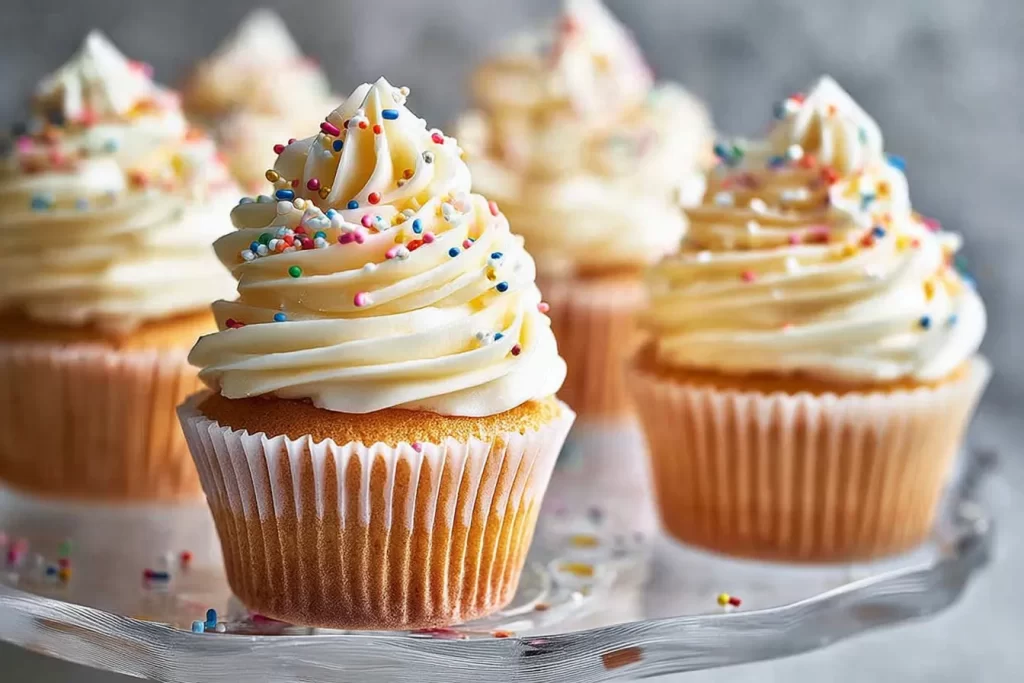 Fluffy Vanilla Cupcakes with Sprinkles