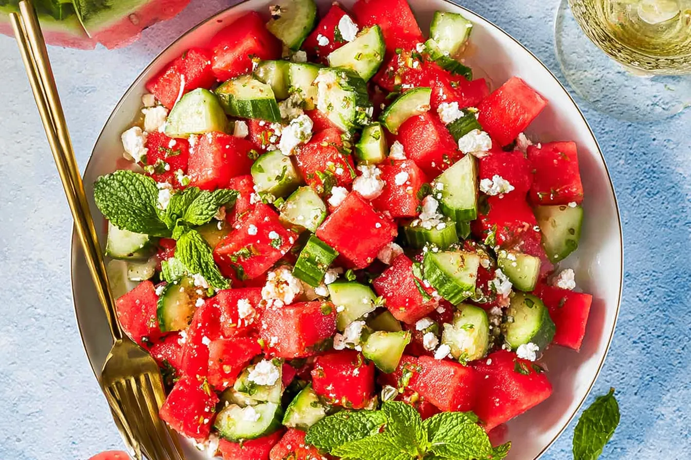Vibrant Watermelon Feta Salad with Cucumber and Mint