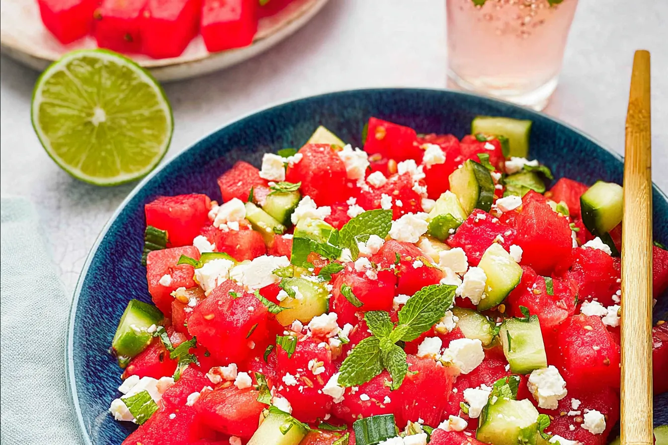 Delicious Watermelon Feta Salad with Fresh Greens and Balsamic