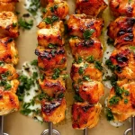 Yogurt Marinated Grilled Chicken Skewers Ready to Serve