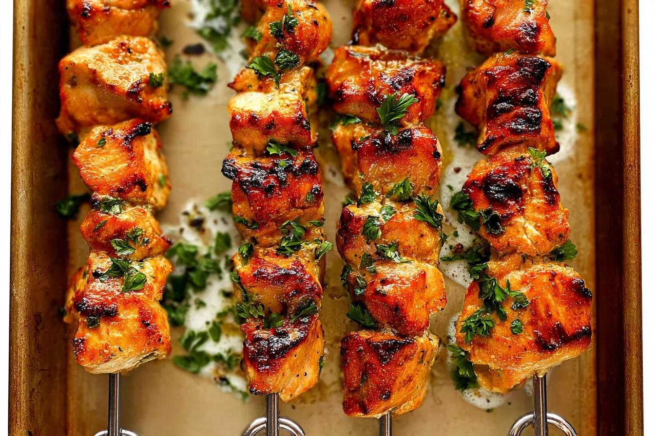 Yogurt Marinated Grilled Chicken Skewers Ready to Serve