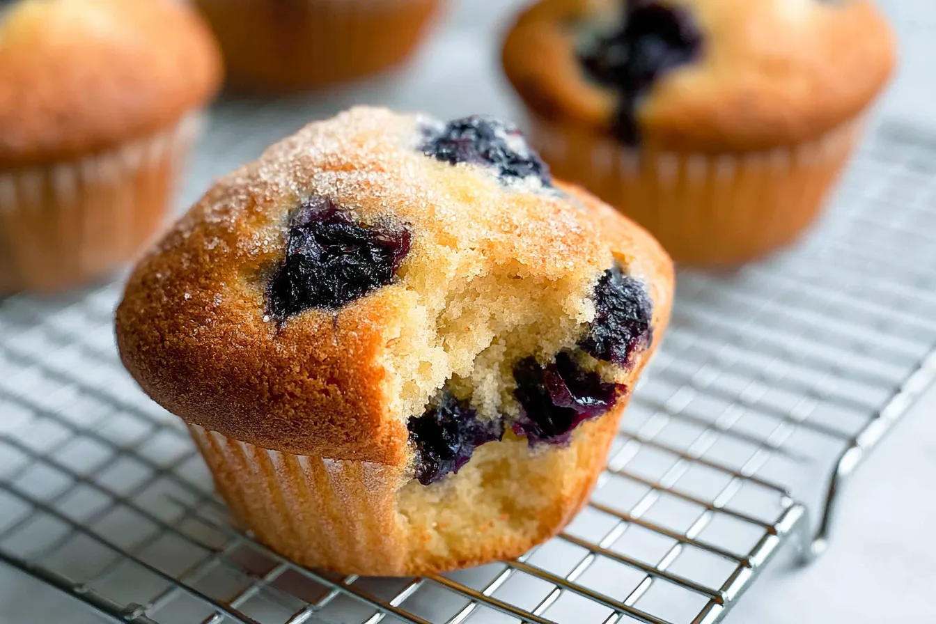 Freshly Baked Blueberry Muffins on a Wooden Table