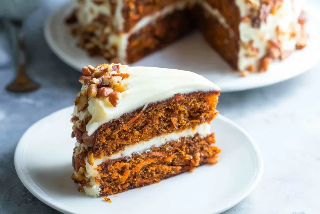 Delicious Homemade Carrot Cake Sliced on a Plate