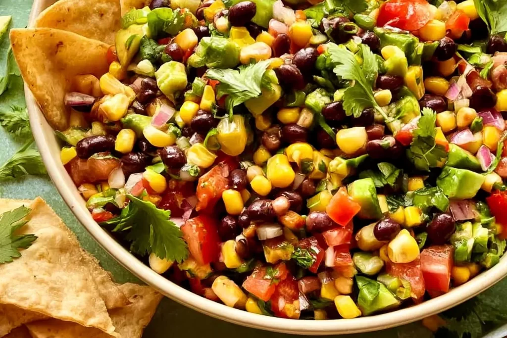 Cowboy Caviar Dip in a Colorful Bowl
