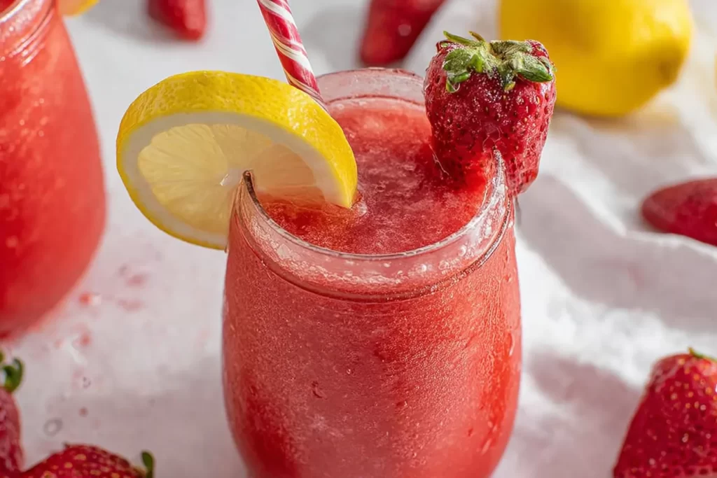 Refreshing Frozen Strawberry Lemonade in a Glass