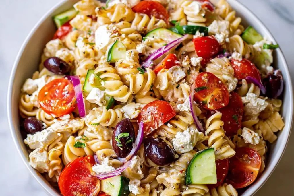 Delicious Greek Pasta Salad with Feta and Olives