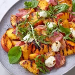 Grilled Peach Salad with Fresh Greens and Nuts