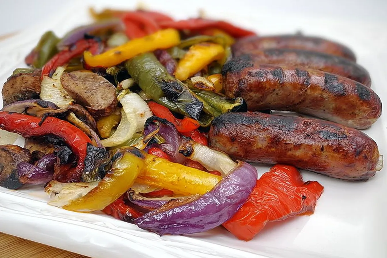 Delicious Grilled Sausage and Peppers on a Plate