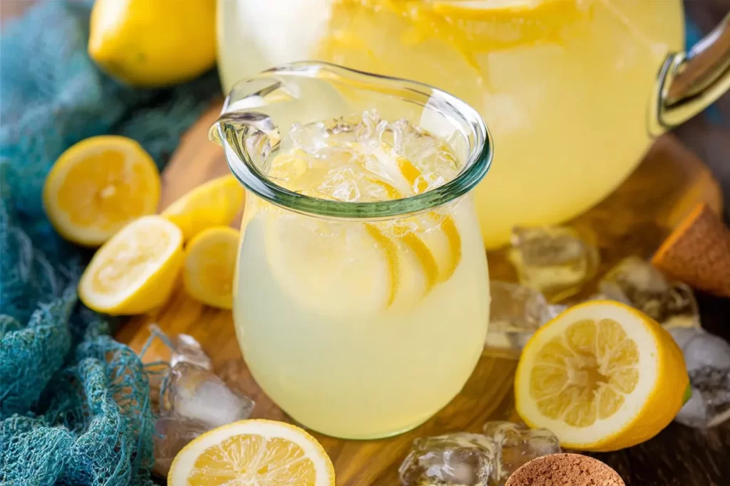 Homemade Lemonade in a Pitcher with Fresh Lemons