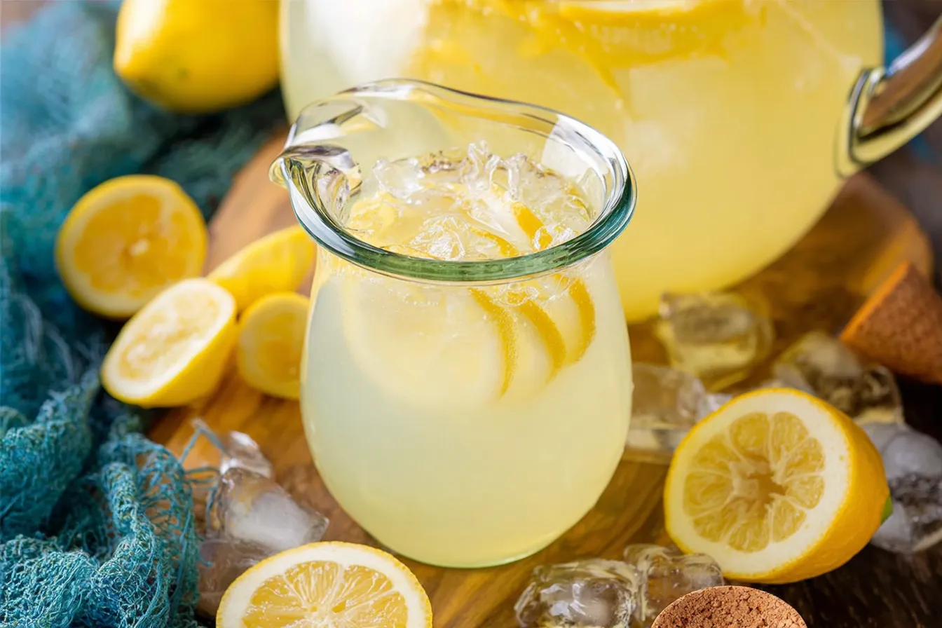 Homemade Lemonade in a Pitcher with Fresh Lemons