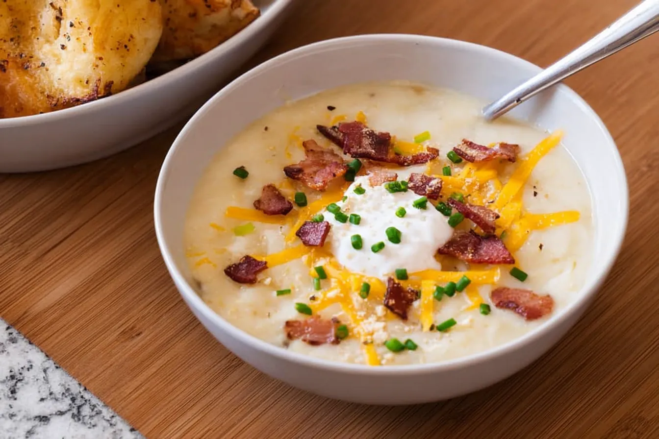 Loaded Baked Potato Soup in a Bowl with Toppings