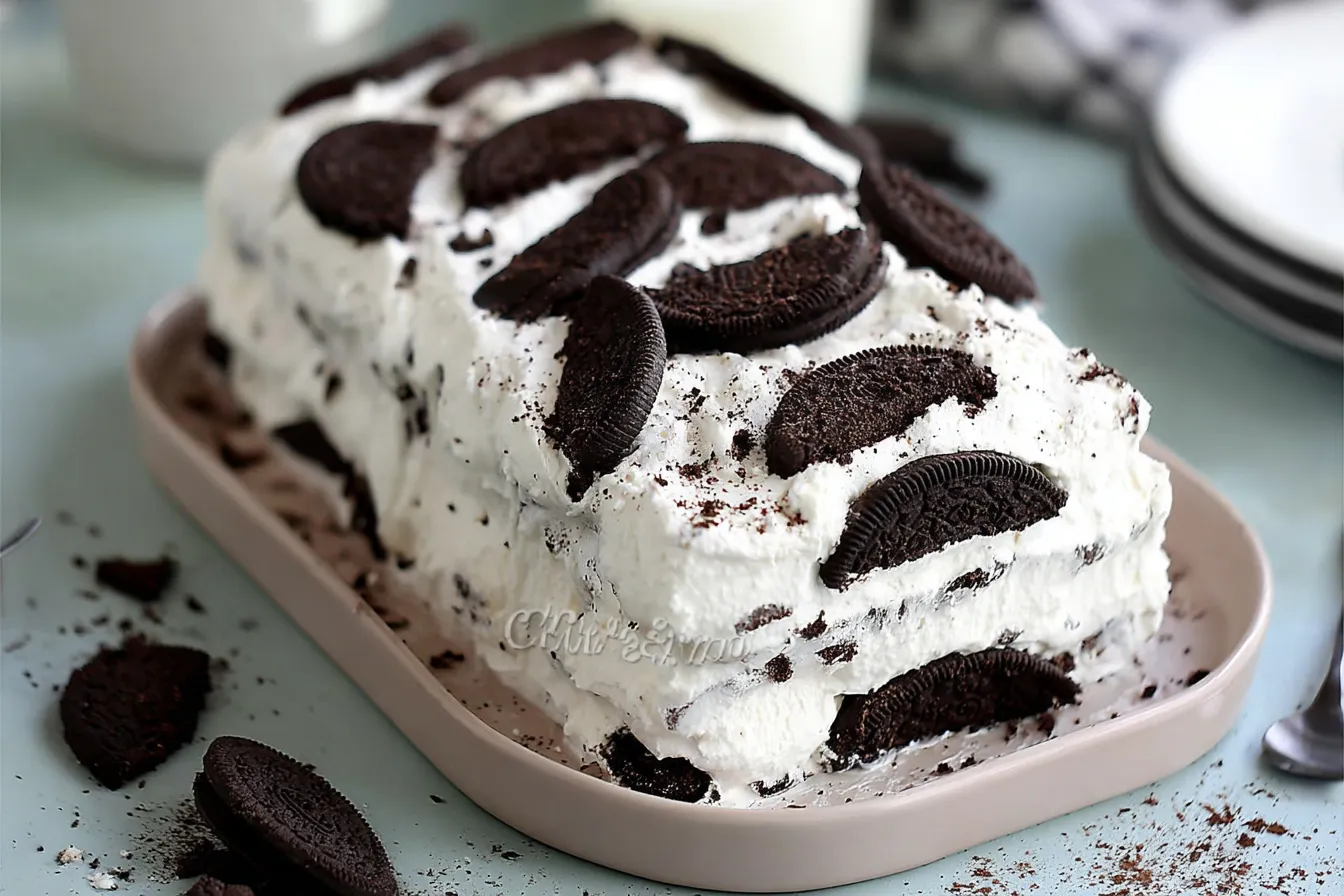 Decadent Oreo Icebox Cake Ready to Serve