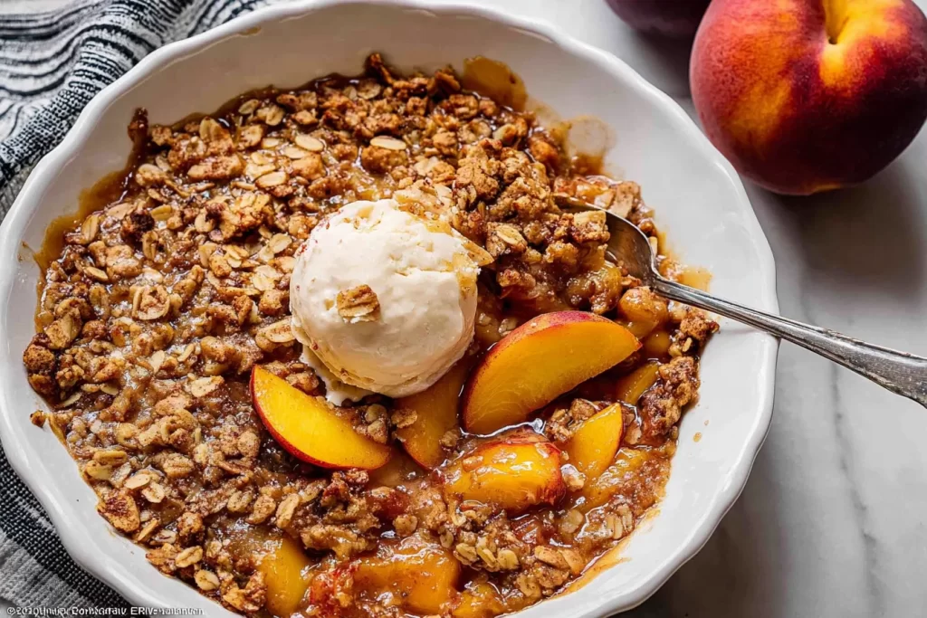 Fresh Peach Crisp with a Golden Topping