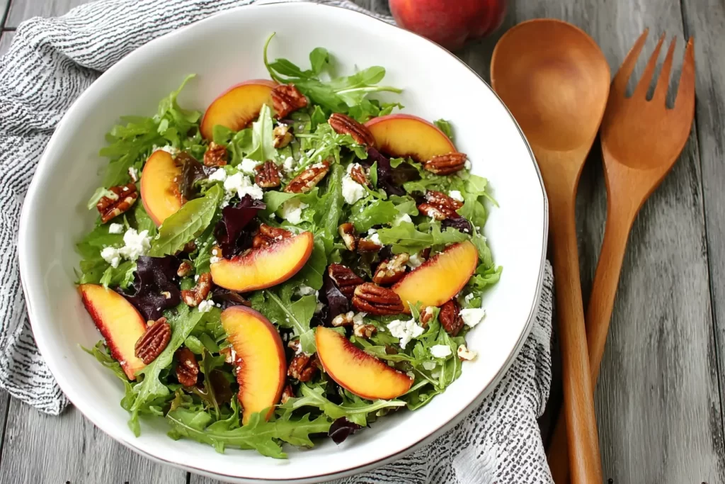 Delicious Peach Pecan Salad on a White Plate