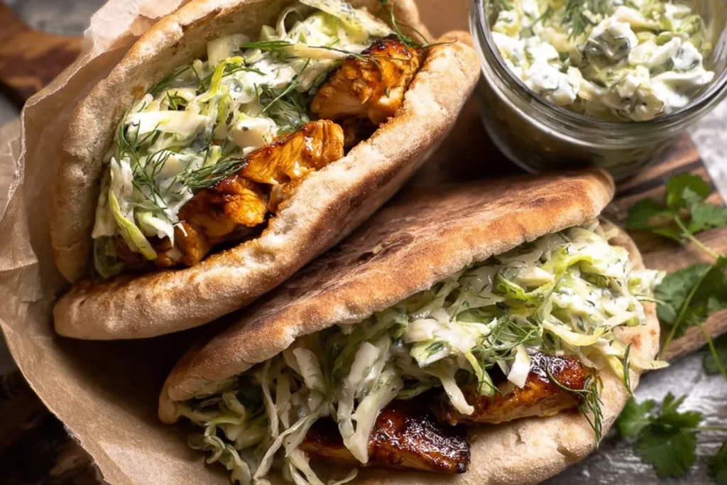Delicious Sheet Pan Chicken Pitas with Fresh Herb Ranch Slaw