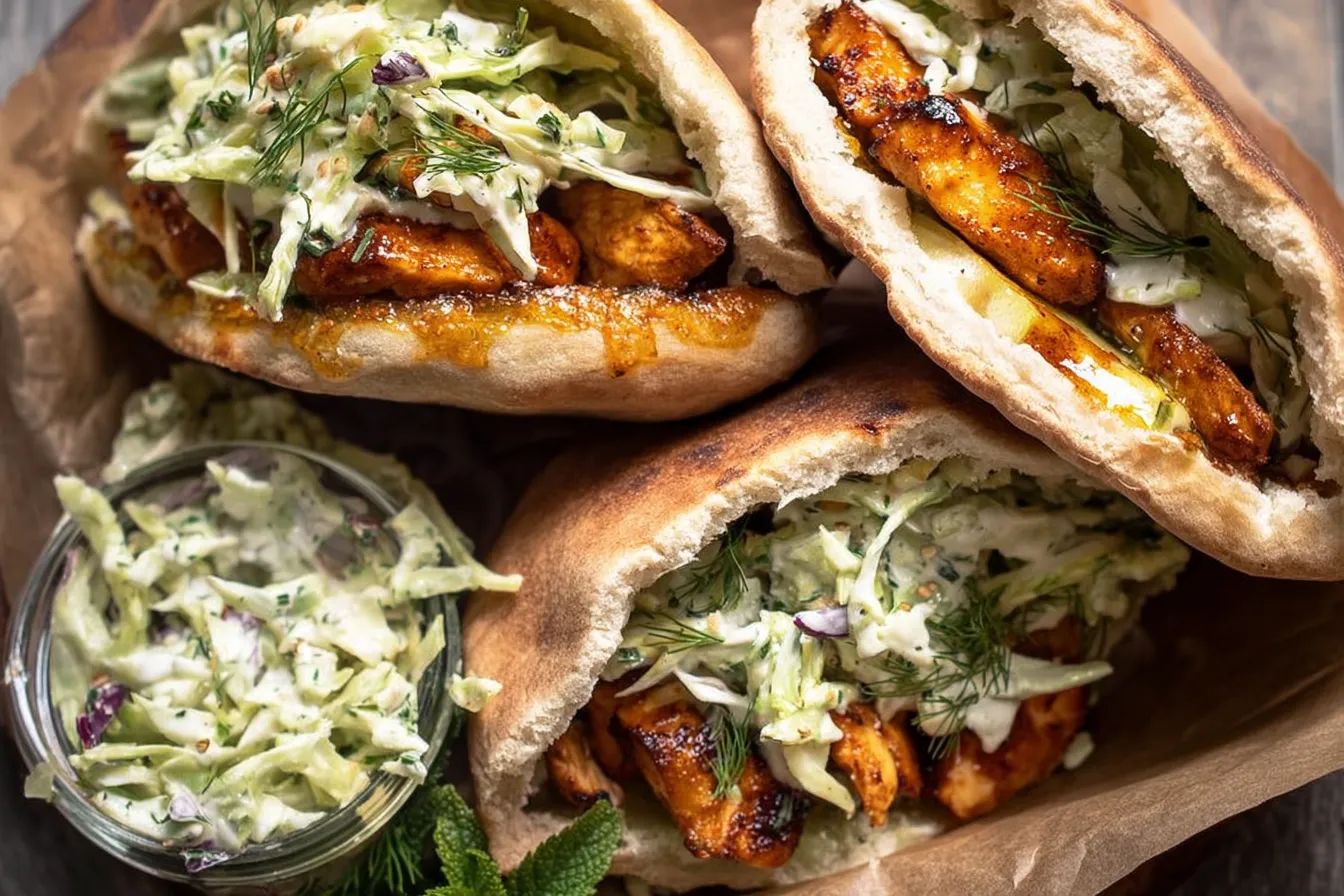 Sheet Pan Chicken Pitas with Fresh Herb Ranch Slaw