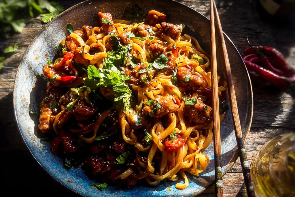 Sticky Garlic Chicken Noodles - Tasty and Easy Dinner