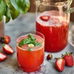 Strawberry Basil Lemonade in a Glass with Fresh Strawberries