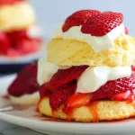 Fresh Strawberry Shortcake Slices on a Rustic Table