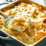 Baked Chicken Alfredo Casserole Served Warm