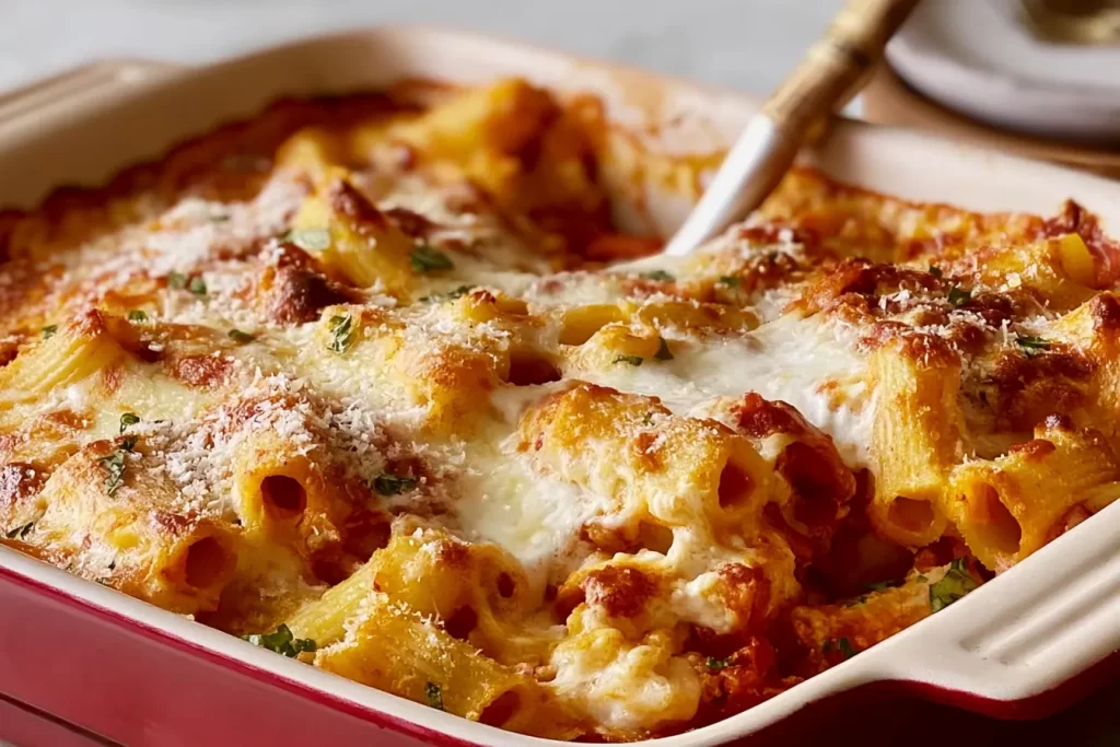 Baked Ziti Freshly Baked in a Dish