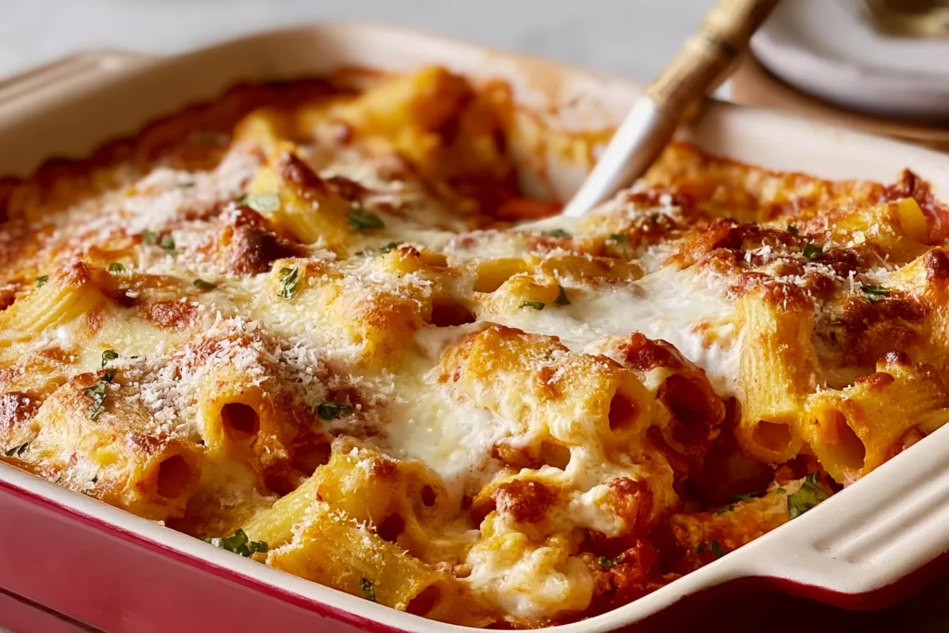 Baked Ziti Freshly Baked in a Dish