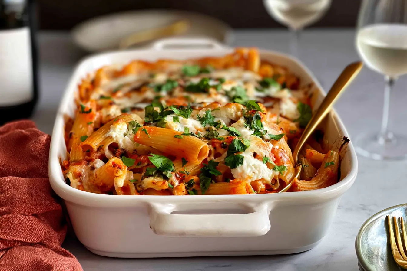 Delicious Baked Ziti with Ricotta in a Baking Dish