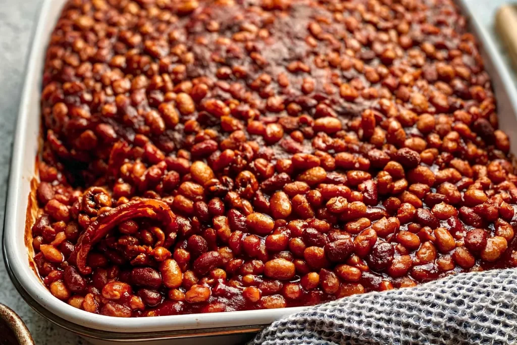 BBQ Baked Beans Served in Rustic Bowl