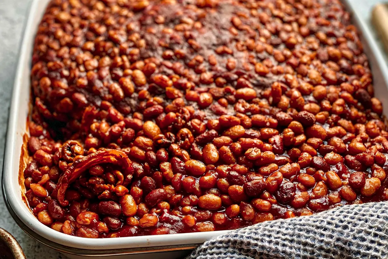 BBQ Baked Beans Served in Rustic Bowl