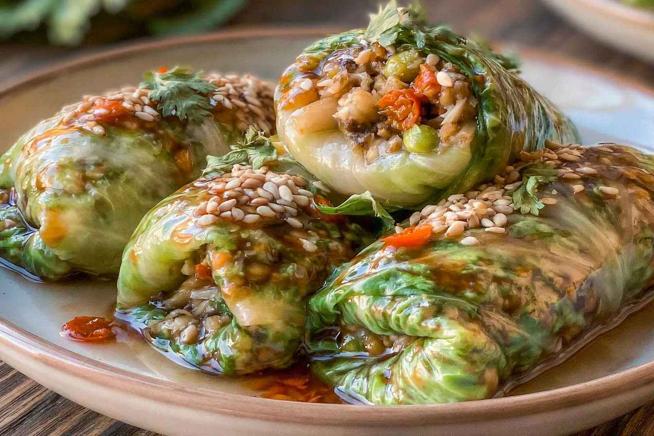 Colorful Cabbage Wraps Filled with Fresh Ingredients