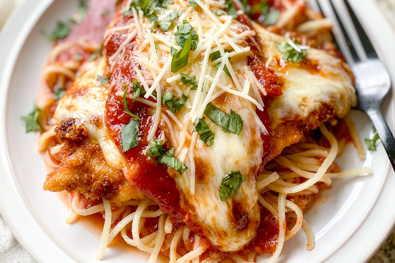 Delicious Chicken Parmesan Served with Fresh Basil