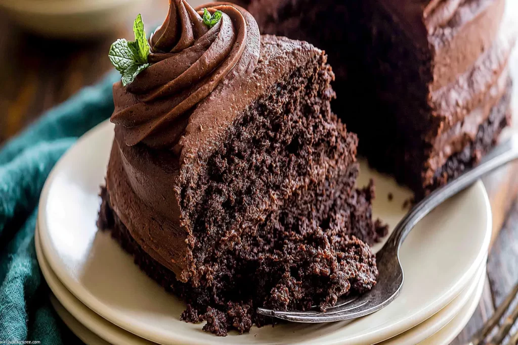 Decadent Chocolate Cake Slices on a Platter