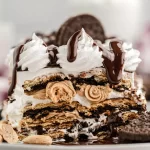 Chocolate Peanut Butter Icebox Cake Ready to Serve